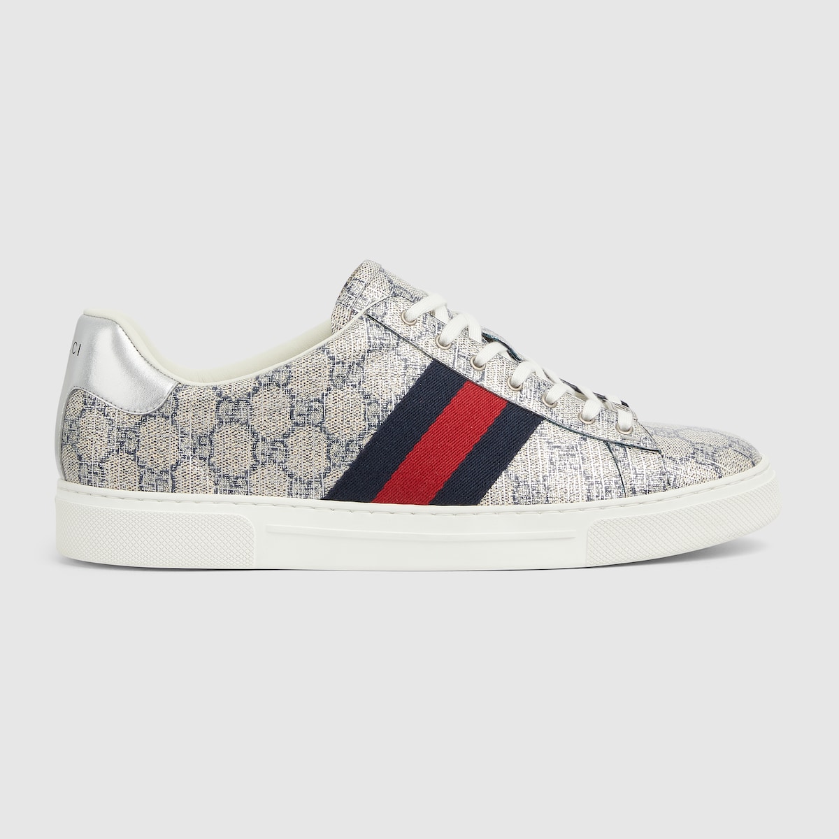 Men S Gucci Ace Sneaker With Web In Beige And Blue Gg Supreme Gucci Us