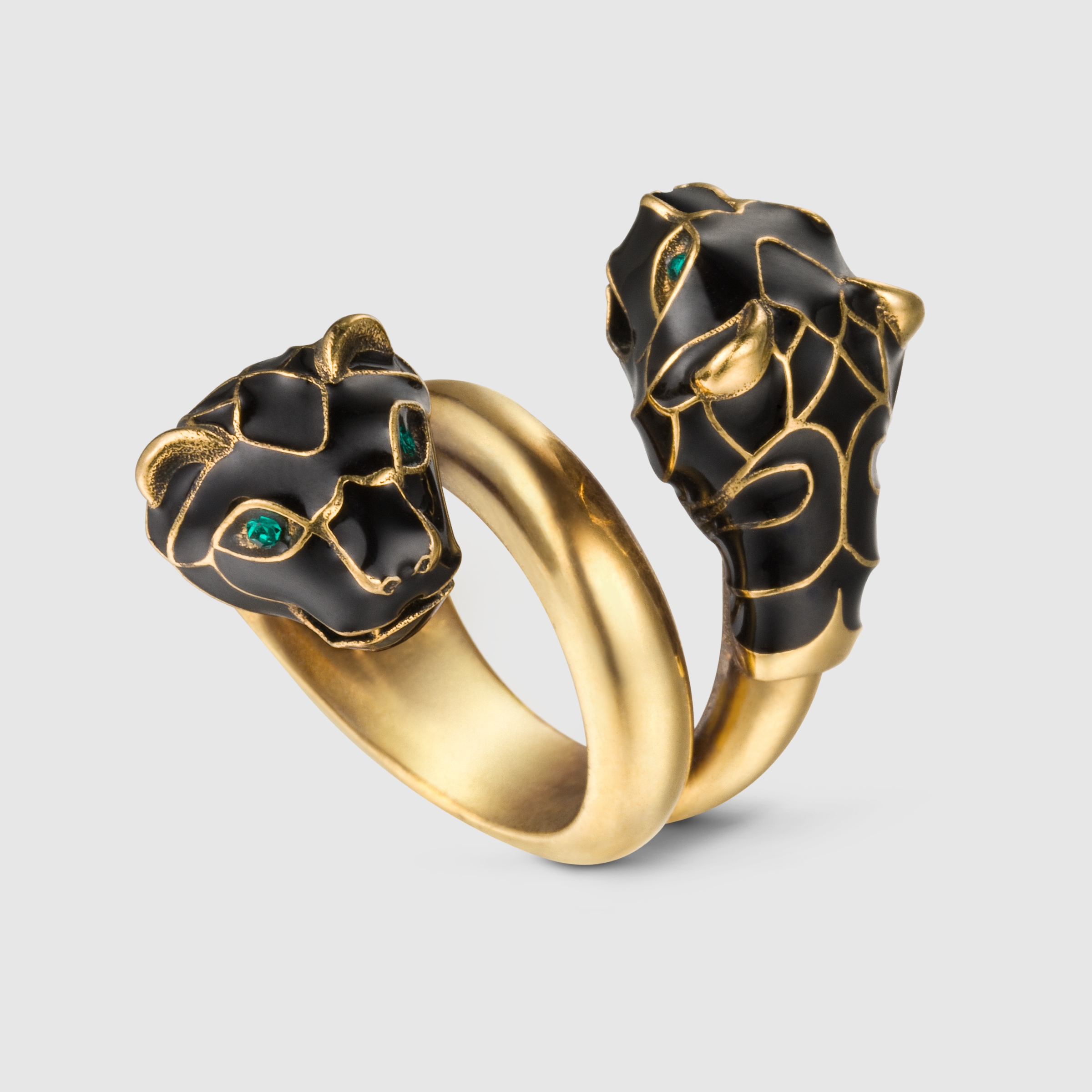 Gucci Men Tiger head ring with black enamel 402269I16358467