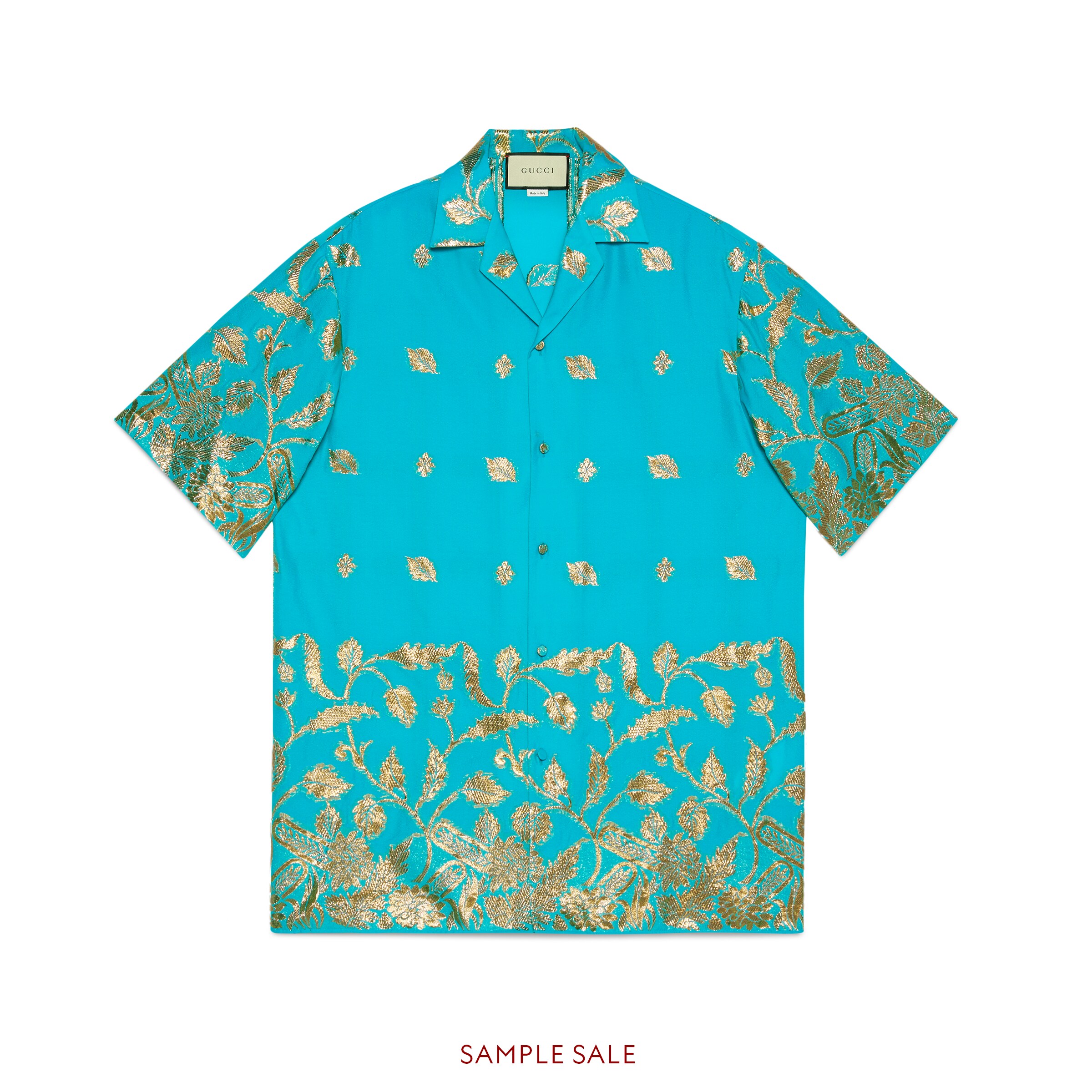 lurex flowers loose techno bowling shirt in blue