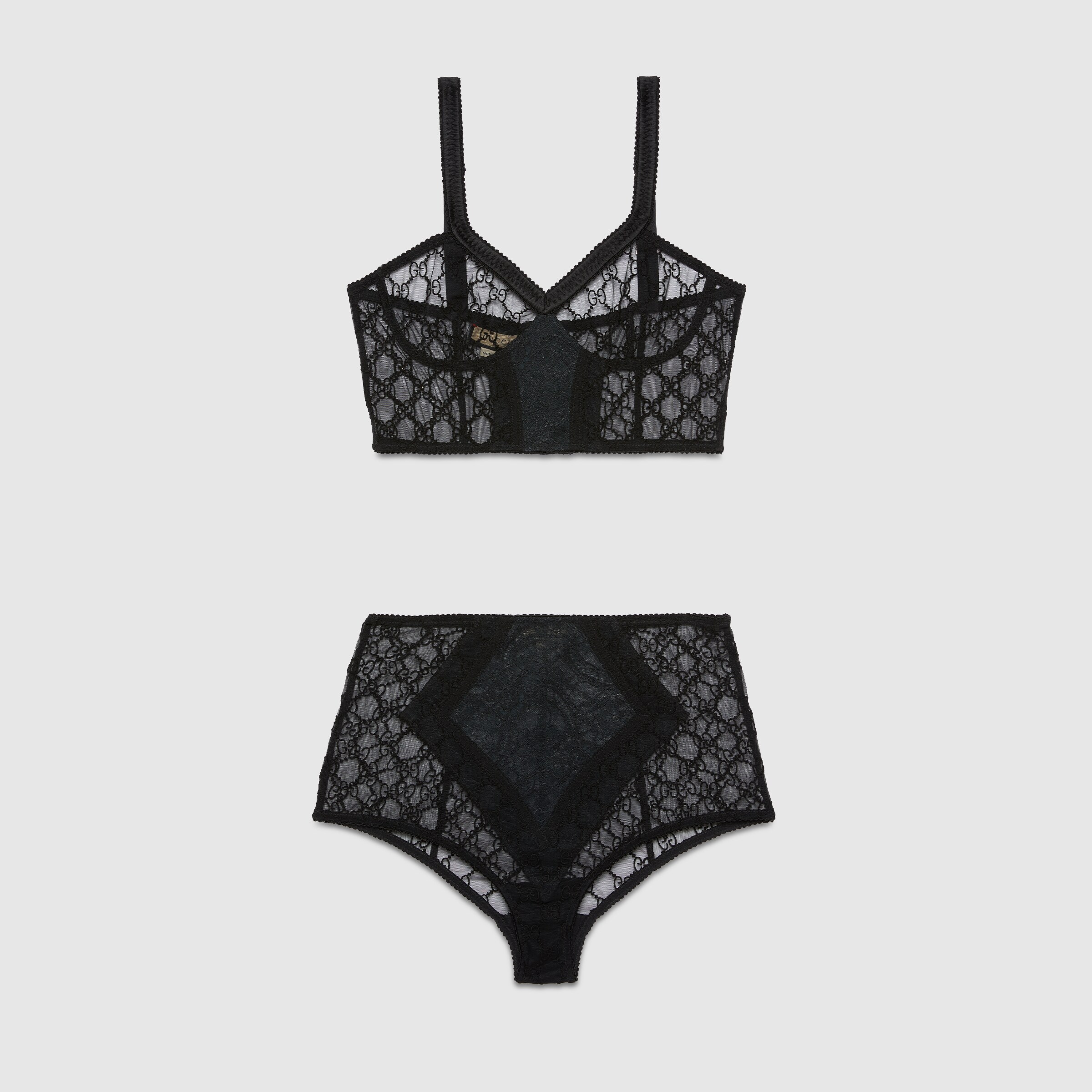 GG Embroidered Tulle Lingerie Set In Black GUCCI SI