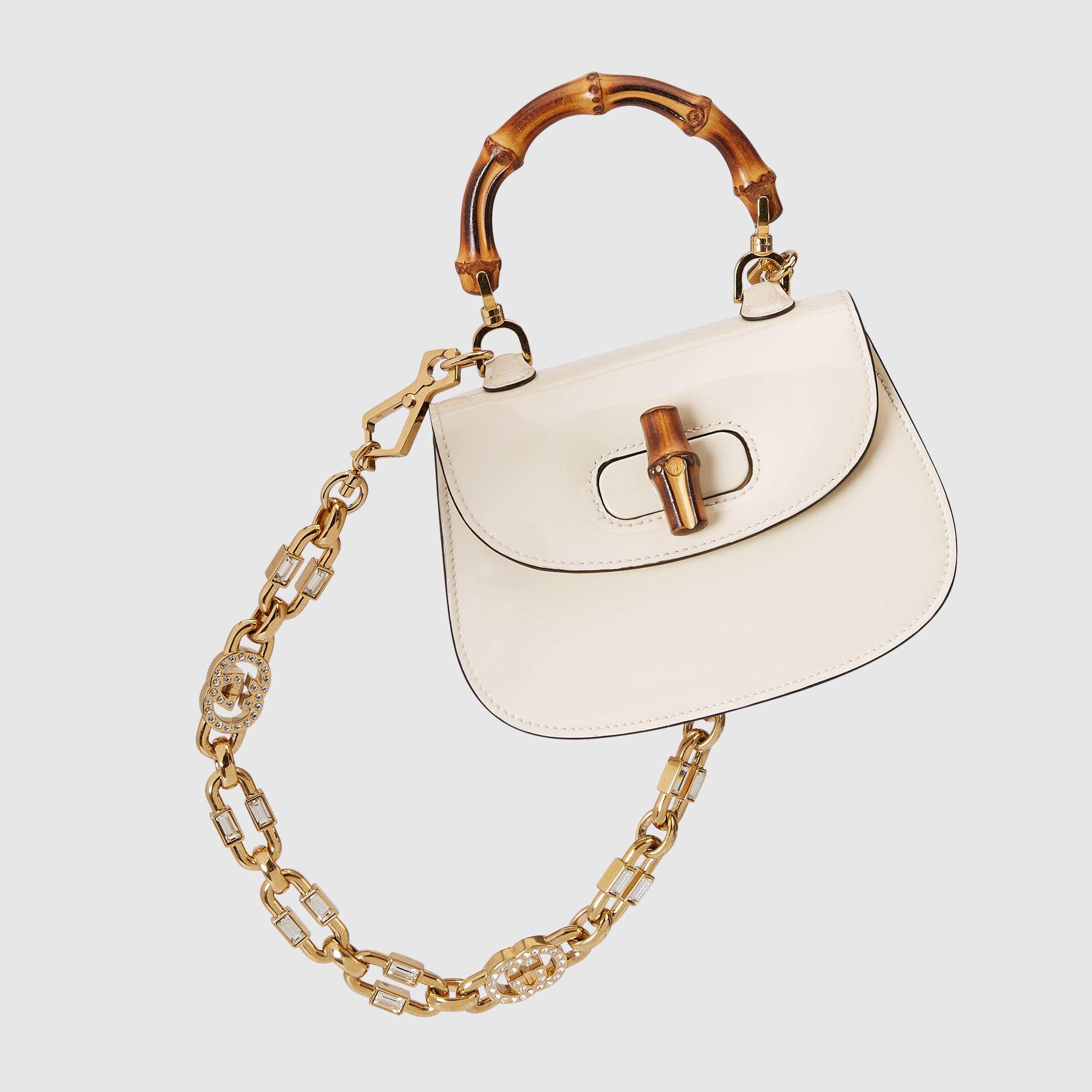 Gucci Bamboo Mini Top Handle Bag In White Patent Leather Gucci Us