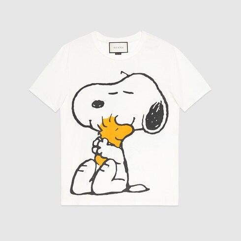 GUCCI Snoopy And Woodstock-Print Cotton T-Shirt in White Cotton | ModeSens