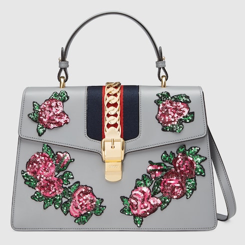 Sylvie embroidered leather top handle bag