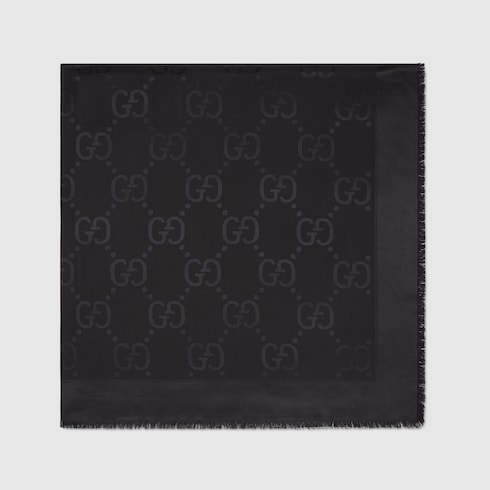 ผาคลมไหล GG jacquard silk wool shawl inสดำ GUCCI TH