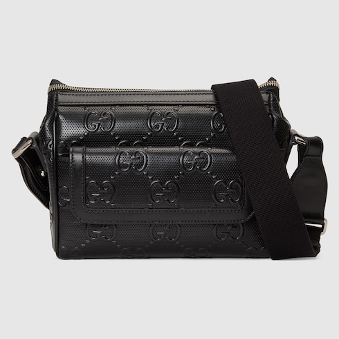 GG Embossed Messenger Bag In Black Leather GUCCI TH