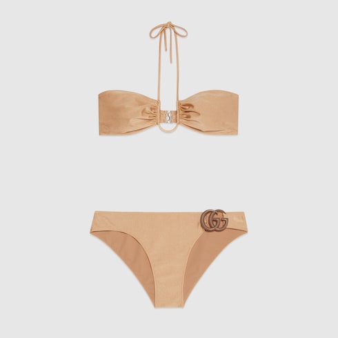 Sparkling Jersey Bikini With Double G In Dark Beige Gucci Dk