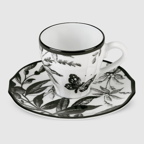 Herbarium Coffee Cup And Saucer Set Of Two In Black And White