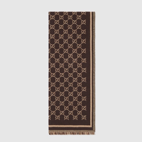 Gucci GG wool jacquard scarf dark brown and beige Detail 2