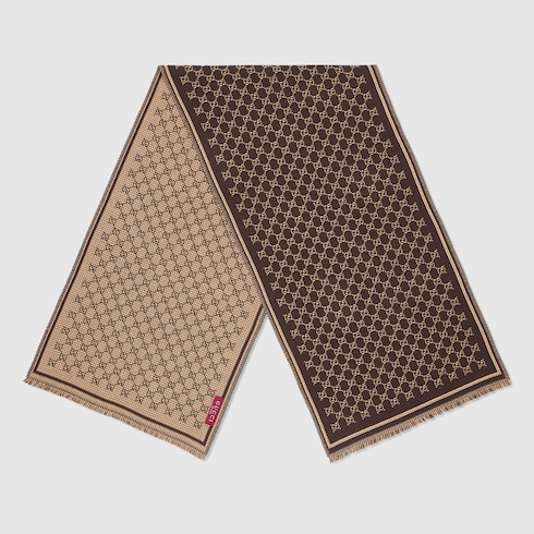 Gucci GG wool jacquard scarf dark brown and beige Detail 3