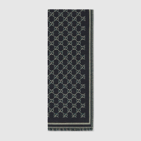 Gucci GG wool jacquard scarf black and dark green Detail 2