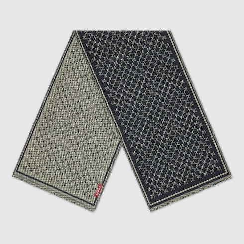 Gucci GG wool jacquard scarf black and dark green Detail 3
