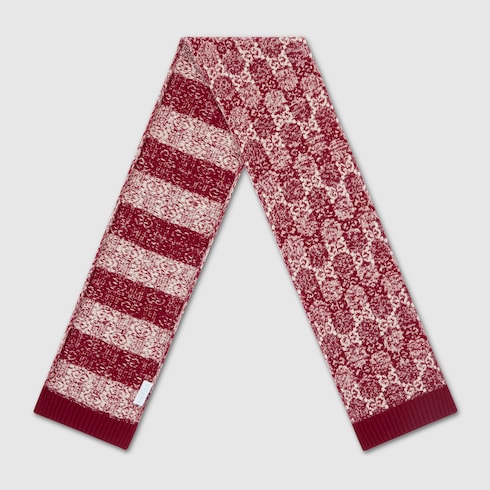 Gucci Sciarpa bambino in jacquard di lana GG bordeaux Detail 2