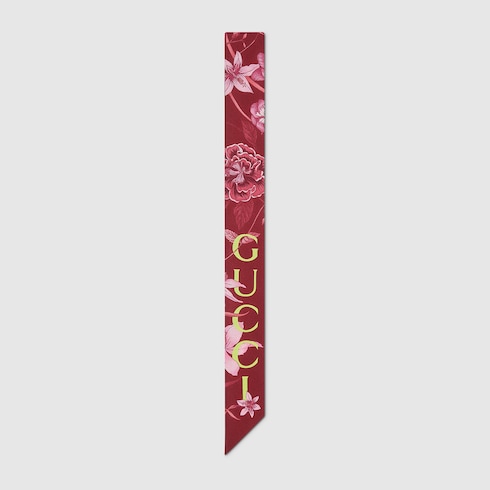 Gucci ริบบิ้น Printed silk twill ribbon สีแดงบอร์โดซ์และสีเขียว Detail 2