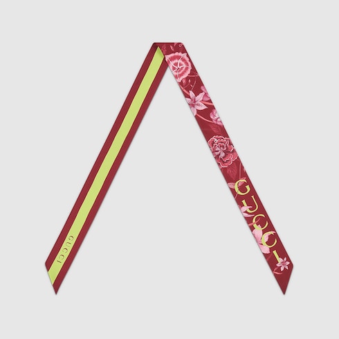 Gucci ริบบิ้น Printed silk twill ribbon สีแดงบอร์โดซ์และสีเขียว Detail 3