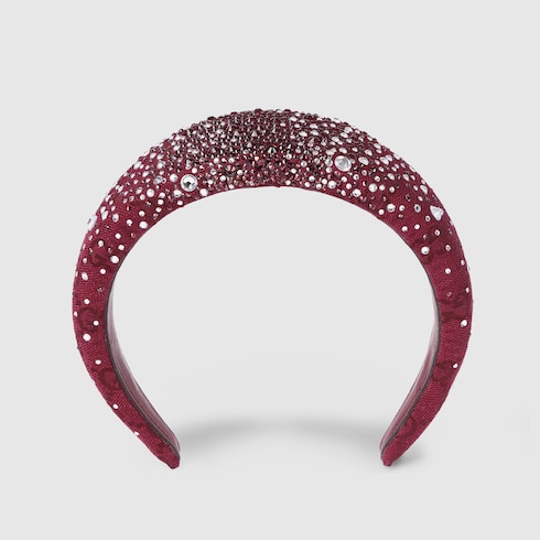 Gucci ที่คาดผม GG canvas headband with crystals สีแดงบอร์โดซ์ Detail 2