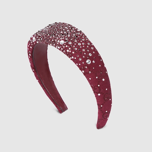 Gucci ที่คาดผม GG canvas headband with crystals สีแดงบอร์โดซ์ Detail 3