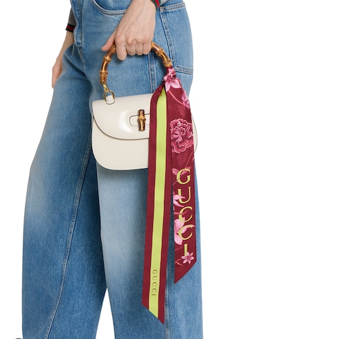 Gucci ริบบิ้น Printed silk twill ribbon สีแดงบอร์โดซ์และสีเขียว Detail 5