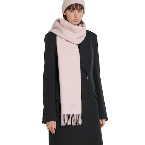 Gucci Cashmere scarf with patch pink and light pink