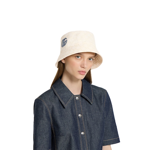 Gucci GG cotton canvas bucket hat white and blue