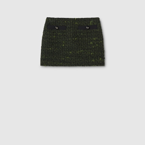 Gucci Falda de rizo de lana verde y negro