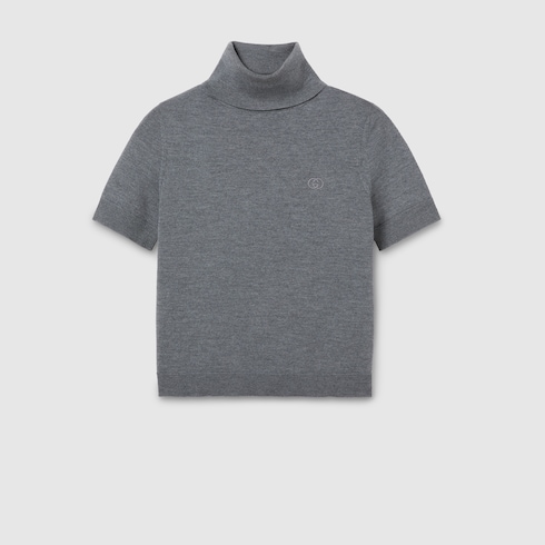 Gucci Dolcevita in lana fine con ricamo grigio