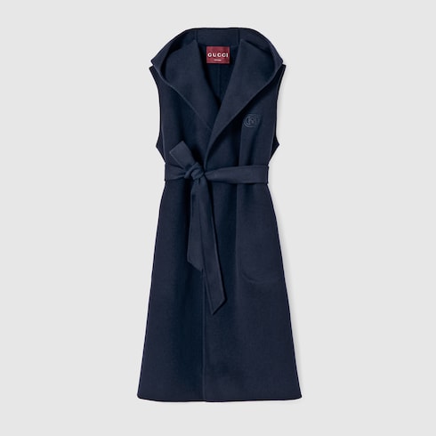 Gucci Manteau sans manches en laine avec broderie bleu foncé