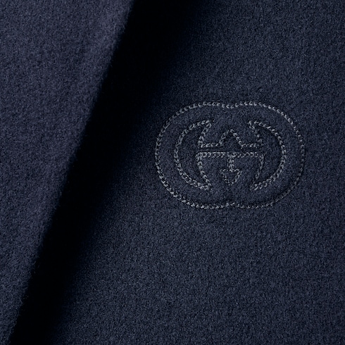 Gucci Manteau sans manches en laine avec broderie bleu foncé Detail 2