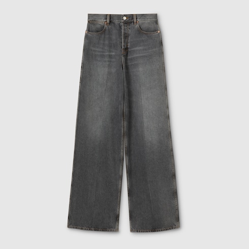 Gucci กางเกง Wide leg denim pants สีเทาเข้ม