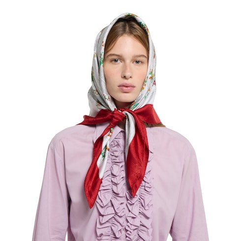 Gucci Printed silk twill carré dark grey and red Detail 4