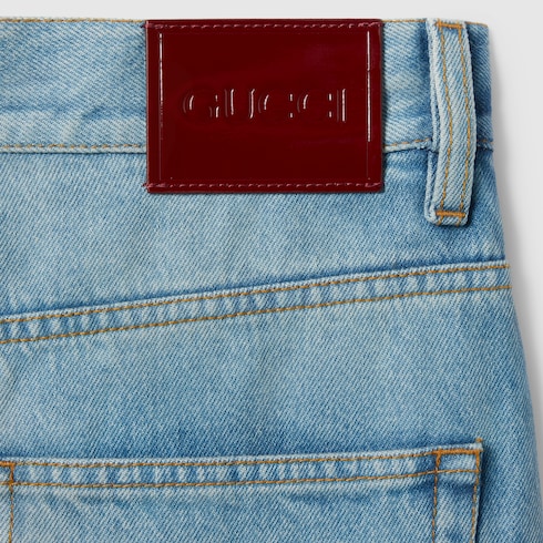 Gucci Flared bleached cotton denim pants light blue Detail 2