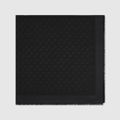 Gucci Silk wool Horsebit jacquard shawl black Detail 2