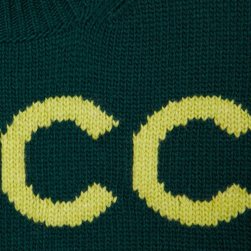 Gucci Soft wool top with intarsia dark green Detail 2