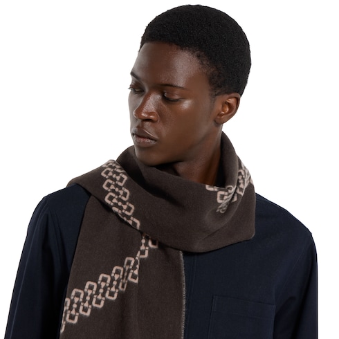 Gucci Cashmere jacquard scarf brown and beige Detail 4