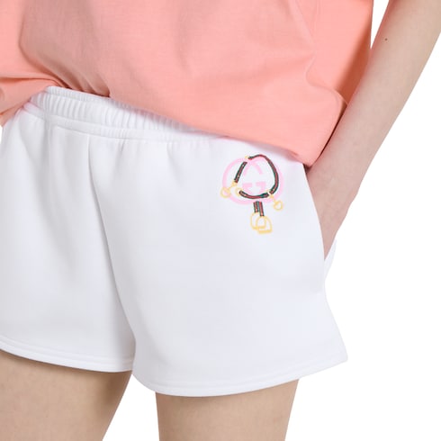 Gucci Short en jersey de coton avec broderie blanc Detail 3