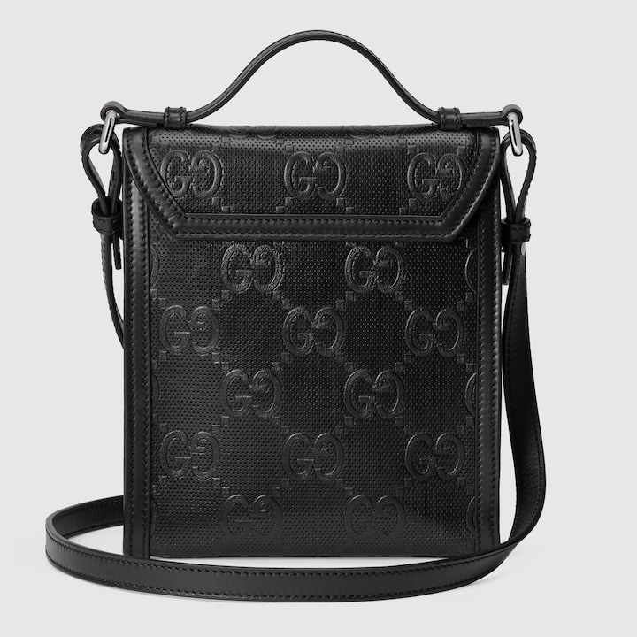 GG Embossed Messenger Bag In Black Leather GUCCI US