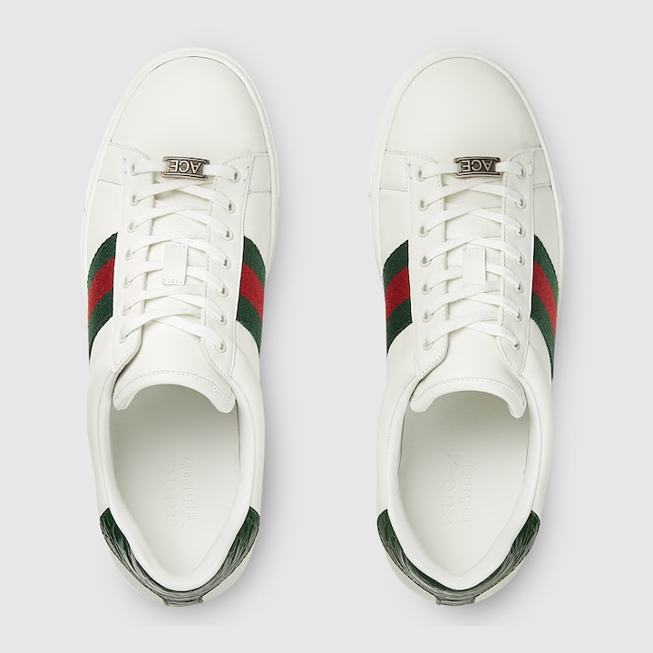 Men S Ace Sneaker With Web In White Leather GUCCI Australia