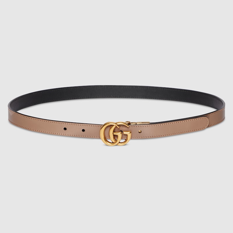 GUCCI GG Marmont Reversible Thin Belt, Neutral, Leather