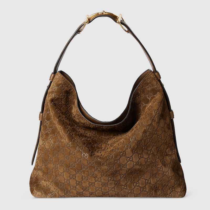 GUCCI Beatrix Large Tote Bag, Brown, Suede