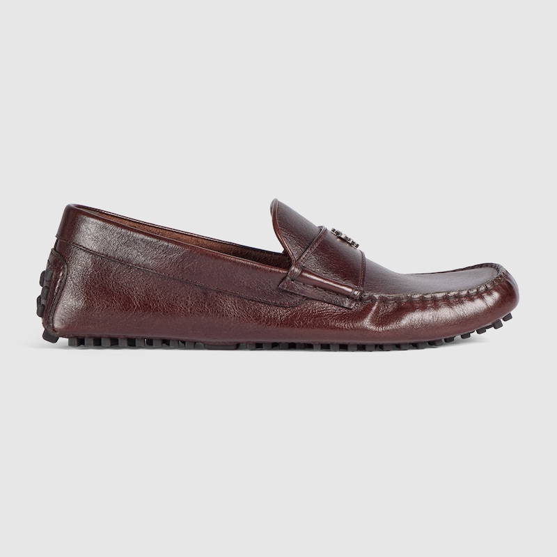 GUCCI Men's Driver With Gucci Crest, Brown, Leather