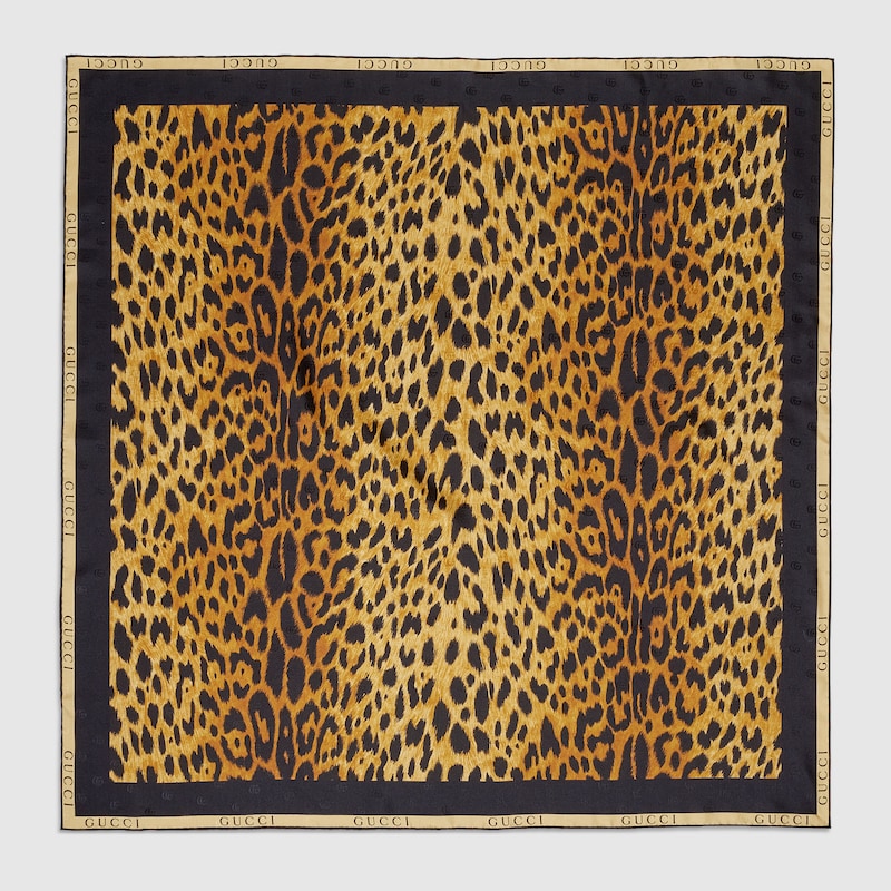 GUCCI Printed Silk Twill Carré, Brown