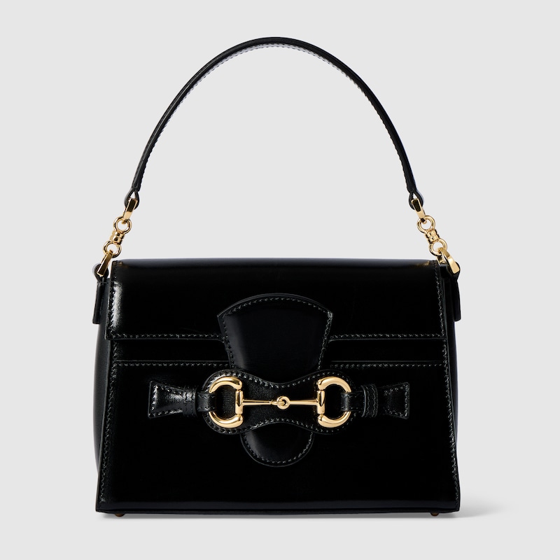 GUCCI Horsebit Duomo Small Top Handle Bag, Black, Leather