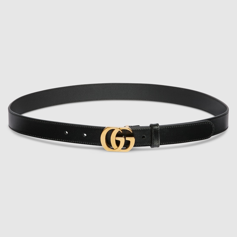 GUCCI Cut GG Marmont Thin Belt, Black, Leather