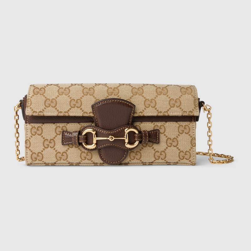 GUCCI Wallet On Chain With Horsebit, Beige, GG Canvas