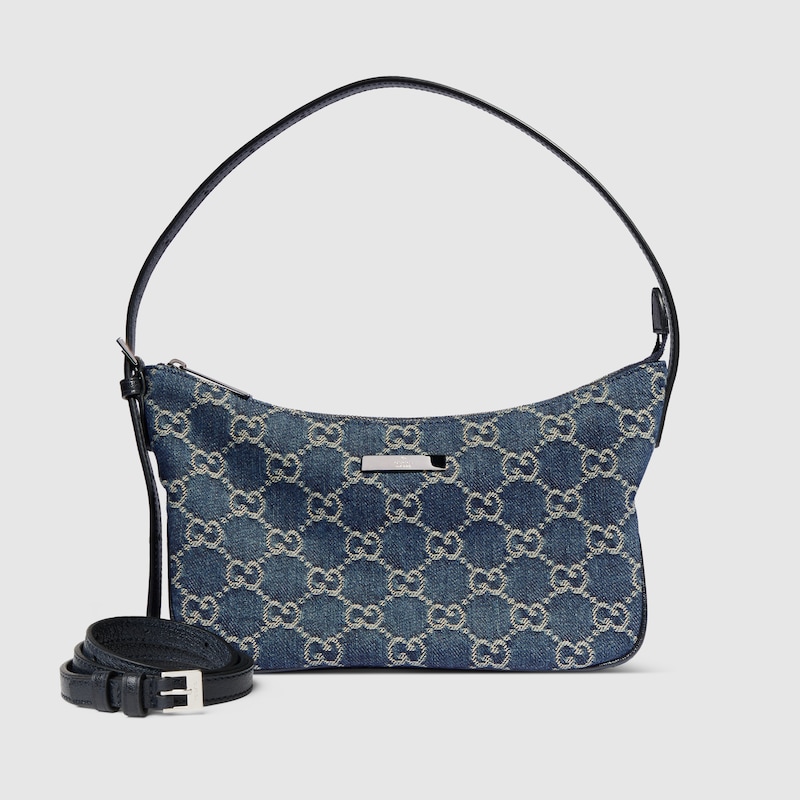 GUCCI Lady Lunetta Small Shoulder Bag, Blue, Fabric