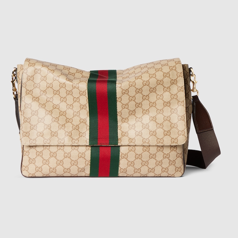 GUCCI Medium Crossbody Bag With Web, Beige, GG Canvas