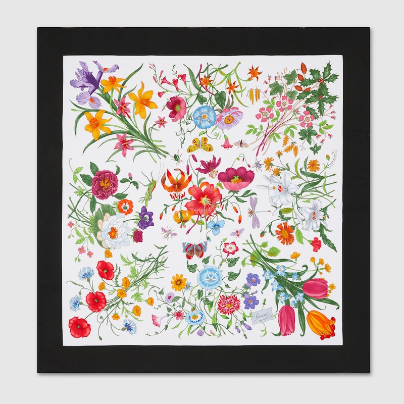 GUCCI Printed Flora Silk Twill Carré, Black