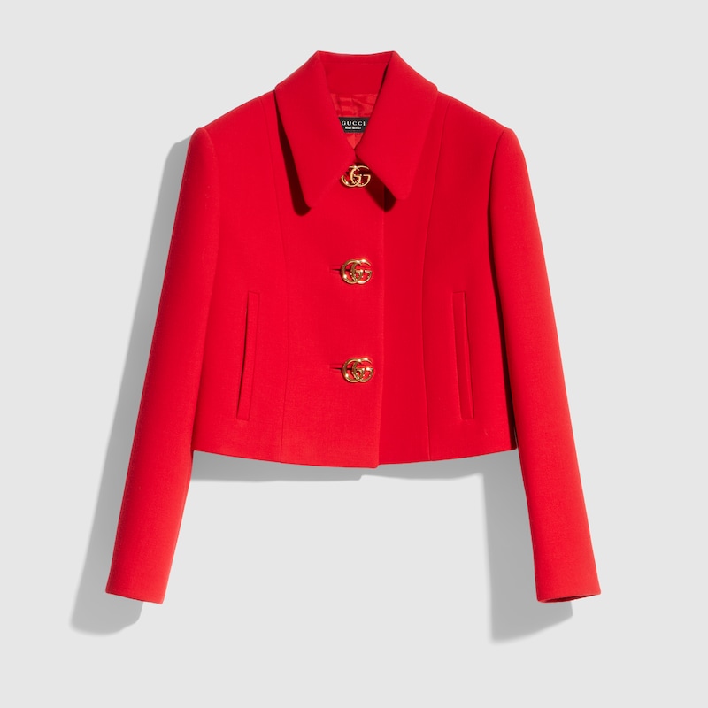 GUCCI Crêpe Wool Jacket With Double G Button, Red