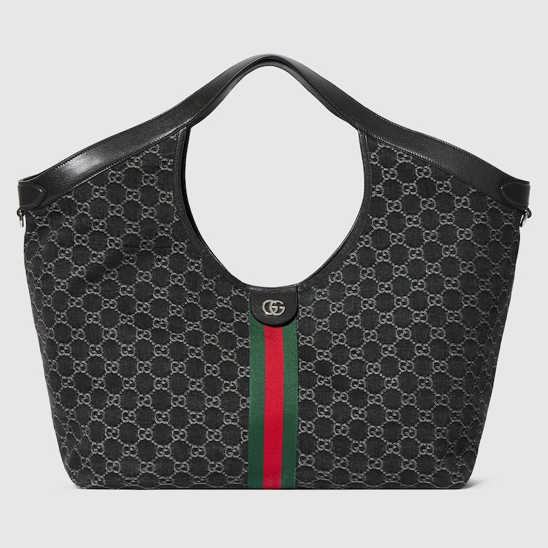 GUCCI Giglio Large Tote Bag, Black, Fabric