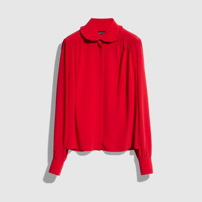 GUCCI Silk Crêpe De Chine Shirt With Embroidery, Red