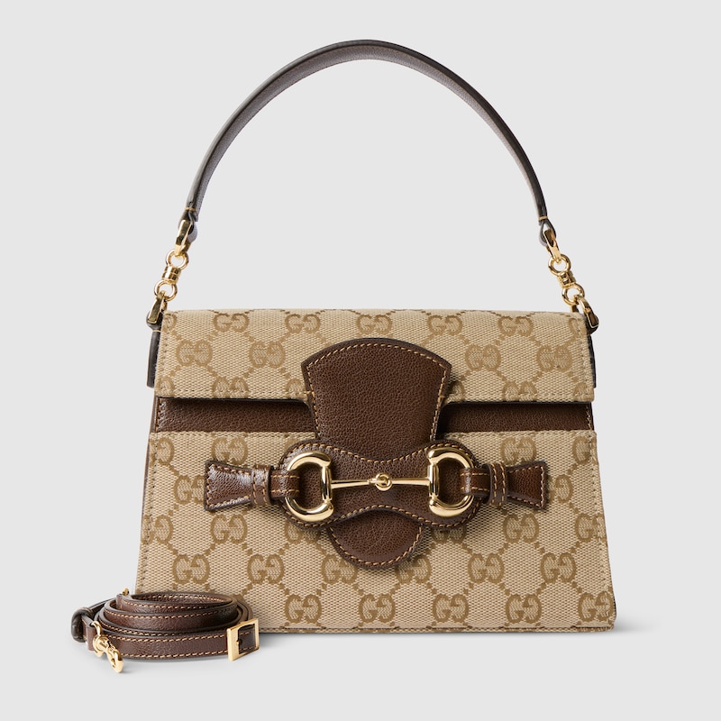 GUCCI Horsebit Duomo Small Top Handle Bag, Beige, GG Canvas